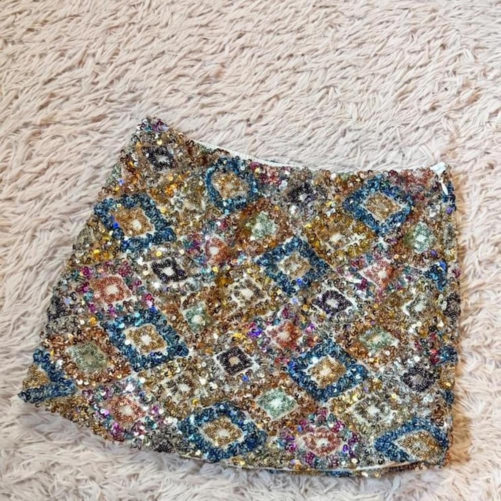 Multicolored Geometric Festival Sequin Playful Quirky Color Mini Skirt Womens